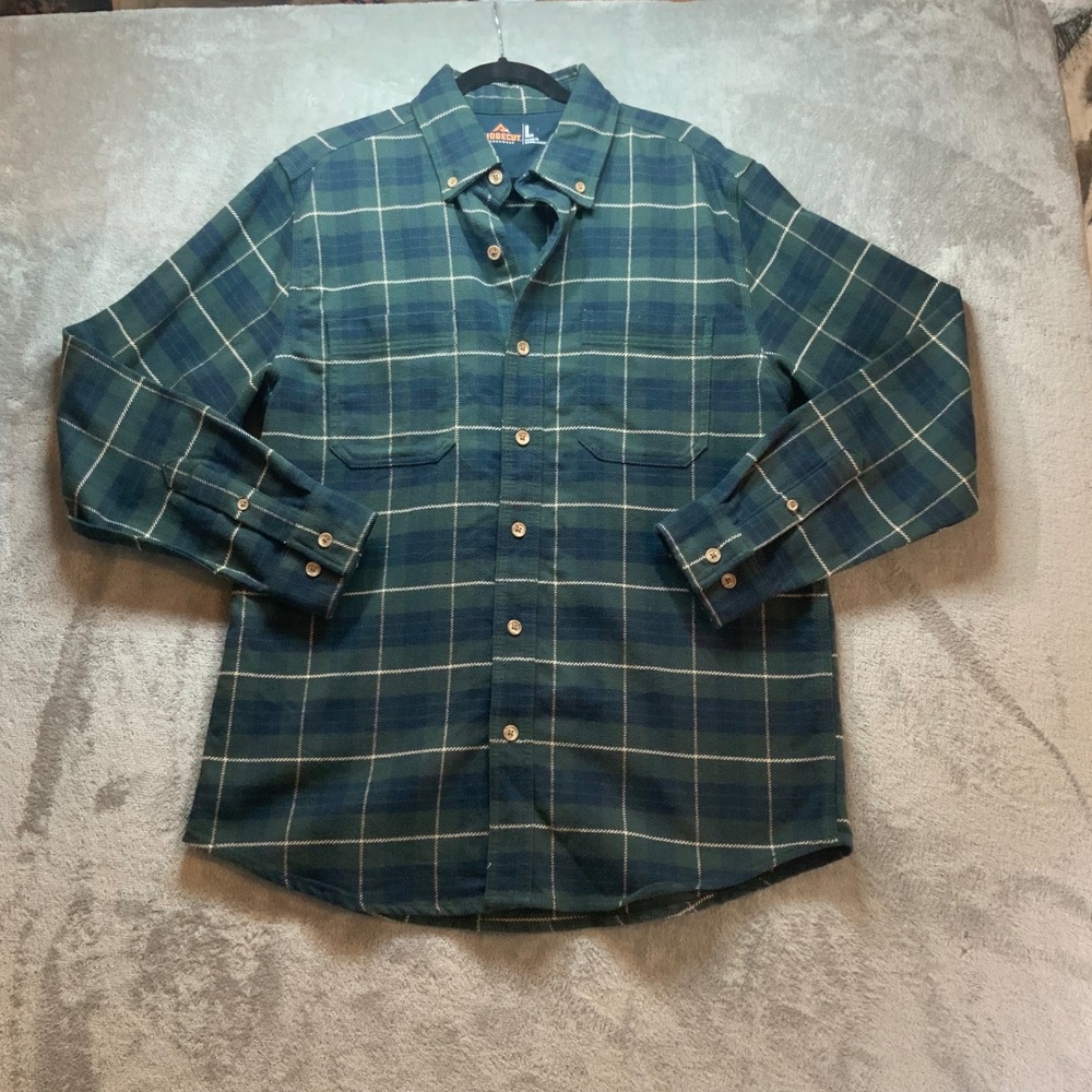 Ridgecut Toughwear Mens Heavy Flannel Shirt Green Navy Blue Plaid Large RC11011